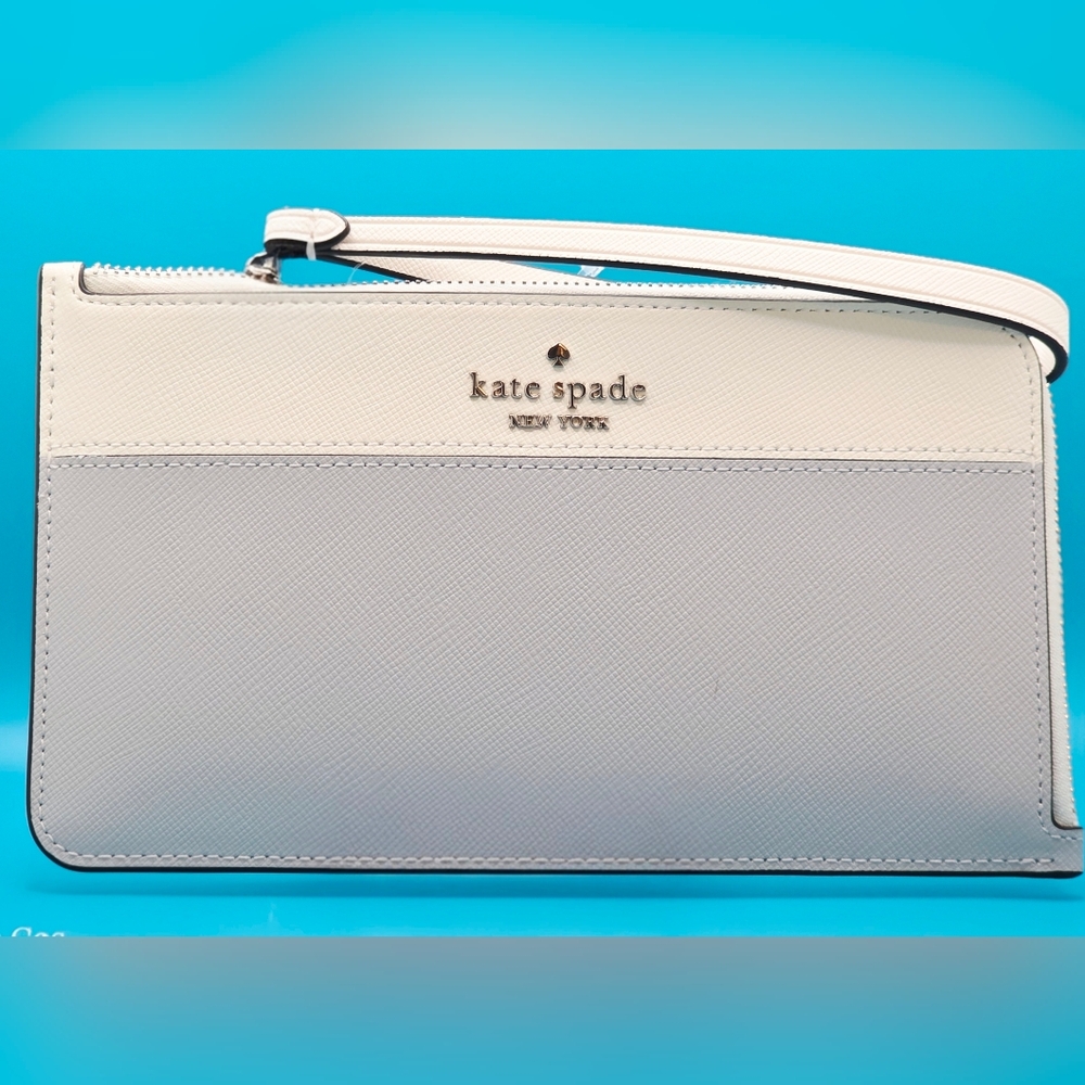 Kate Spade Lucy Medium L-Zip Wristlet in Platinum Grey Multi Leather